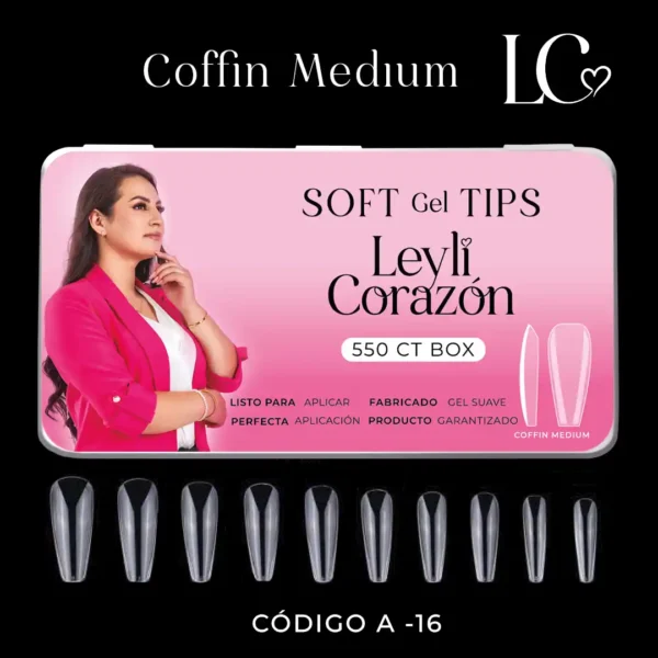 Tips Coffin Medium 1 Leyli Corazón Belleza Uñas Nails Lashes Pestañas Cejas Eyelashes Herramientas Cúticula