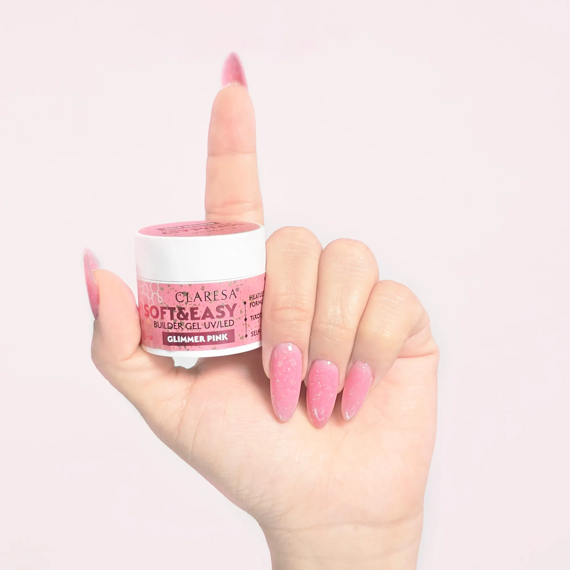 BUILDER GEL SOFT & EASY CLARESA GLIMMER PINK 12G 1 Leyli Corazón BUILDER GEL SOFT & EASY CLARESA GLIMMER PINK 12G