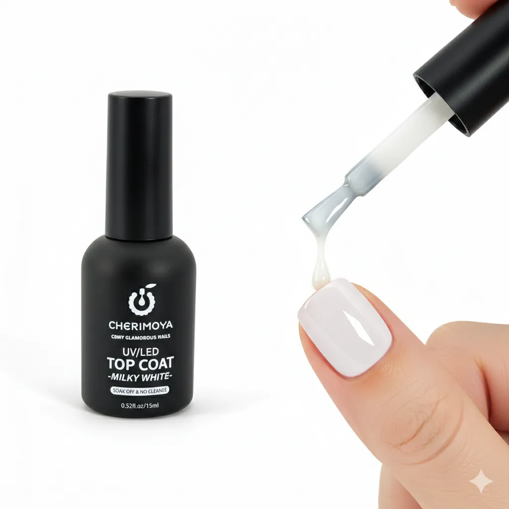 TOP COAT MILKY 15ML CHERIMOYA 1 Leyli Corazón TOP COAT MILKY 15ML CHERIMOYA
